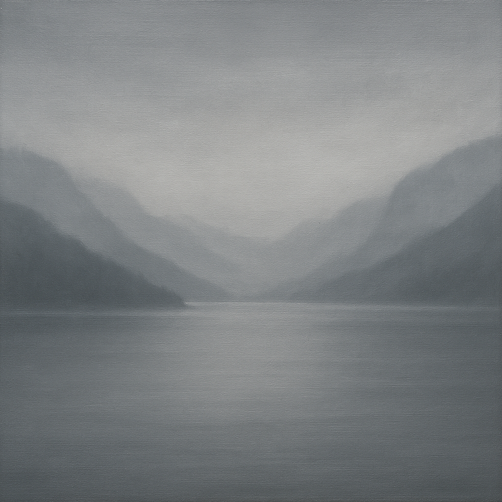 Misty Fjord Horizon in Monochromatic Slate No. 4 Oil Painting - View 1