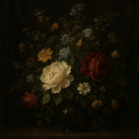 Moody Dutch Master Dark Floral Still Life No. 12 Fine Art Oil Painting - View 1