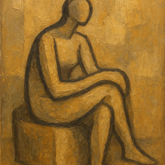 Abstracted Seated Silhouette Figurative Oil Painting - View 1