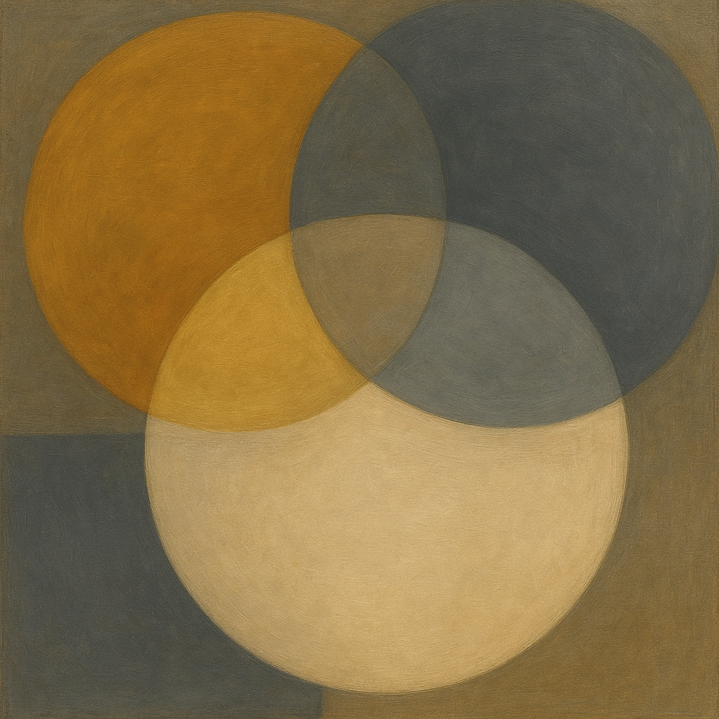 Intersecting Discs in Burnished Ochre & Slate No. 9 Fine Art Oil Painting - View 1