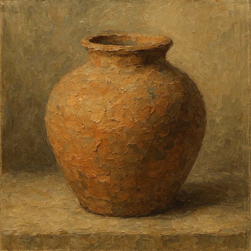 Rough Terracotta Vessel Study Wabi-Sabi Oil Painting - View 1