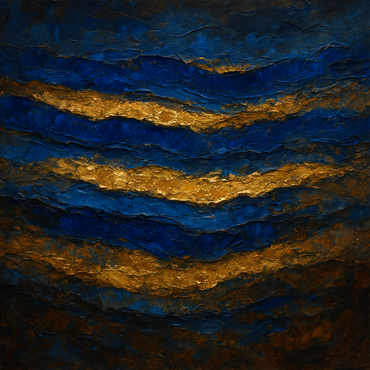 Royal Lapis Lazuli & Gold Leaf Strata Oil Painting - 100% Hand-Painted Master Oil Painting
