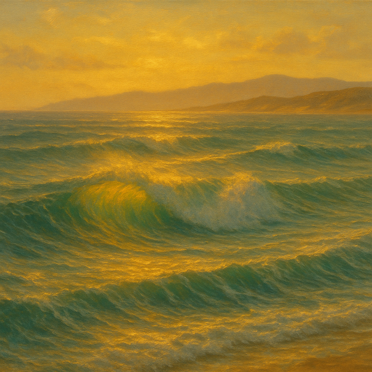 Golden Hour Sunlight on Ocean Swells No. 5 Oil Painting 100% Hand Painted Oil on Belgian Linen Canvas, Original Fine Art Wall Decor