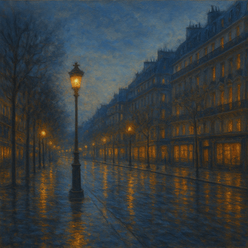 Rainy Parisian Boulevard at Twilight No. 11 Oil Painting - View 1