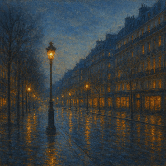 Rainy Parisian Boulevard at Twilight No. 11 Oil Painting 100% Hand Painted Oil on Belgian Linen Canvas, Original Fine Art Wall Decor