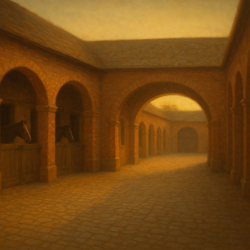 Equestrian Stable Courtyard in Late Afternoon No. 19 Oil Painting - View 1