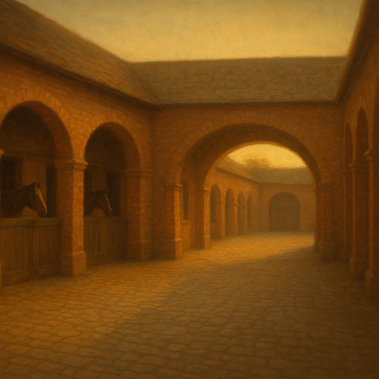 Equestrian Stable Courtyard in Late Afternoon No. 19 Oil Painting - View 1