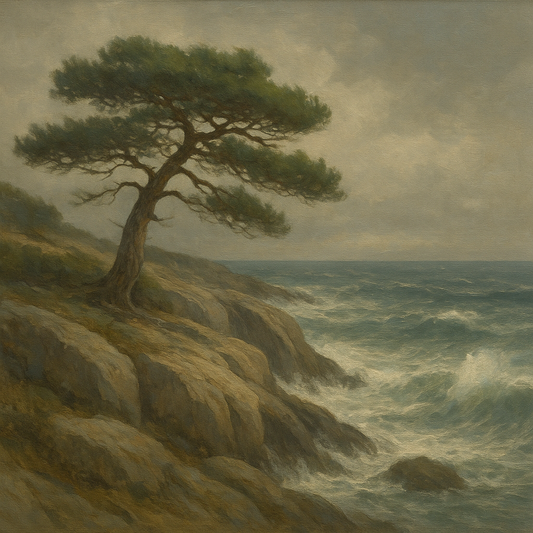 Wild Coastal Pine on Stormy Granite Cliff No. 18 Oil Painting - View 1