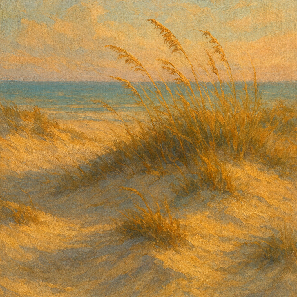 Windswept Coastal Dunes Seascape Oil Painting - 100% Hand-Painted Master Oil Painting