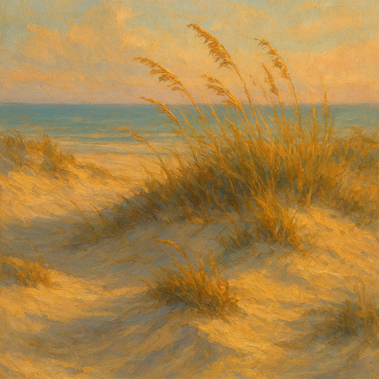 Windswept Coastal Dunes Seascape Oil Painting - 100% Hand-Painted Master Oil Painting