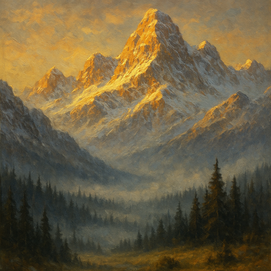Alpine Peak Sunrise Landscape Oil Painting - 100% Hand-Painted Master Oil Painting