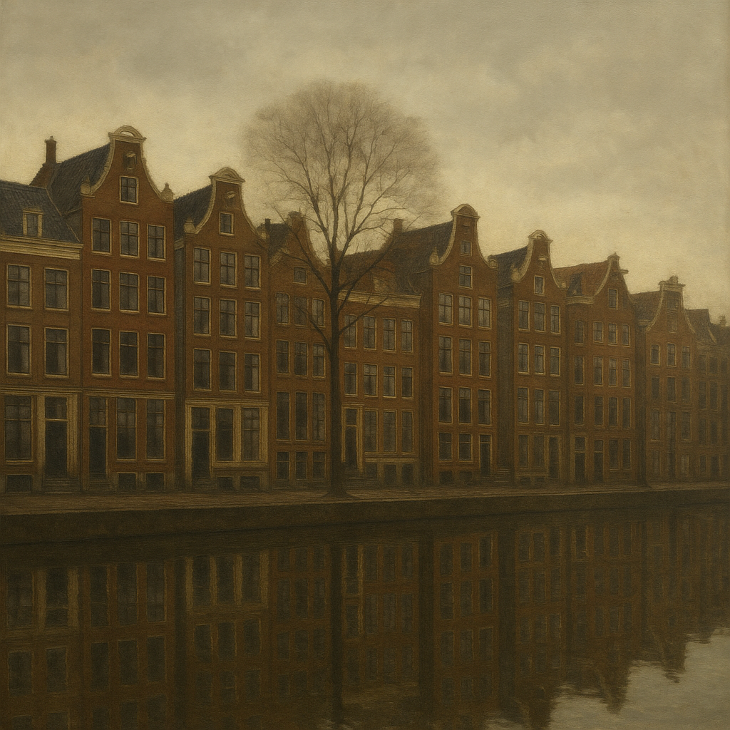 Amsterdam Canal Houses Under Overcast Sky No. 22 Oil Painting 100% Hand Painted Oil on Belgian Linen Canvas, Original Fine Art Wall Decor