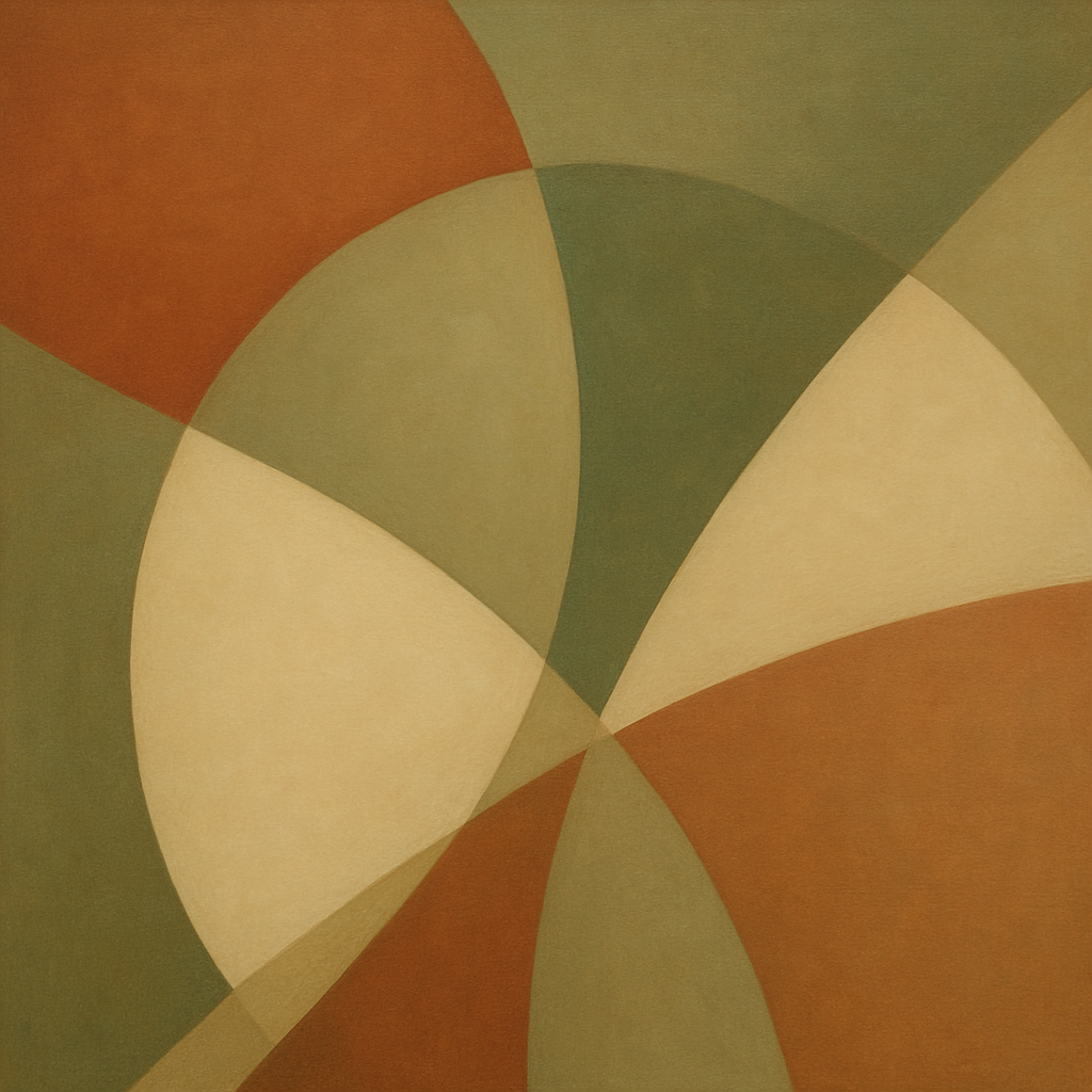 Intersecting Curved Forms in Olive & Rust No. 13 Oil Painting - View 1