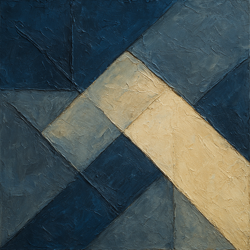Fractured Geometry in Prussian Blue Oil Painting - View 1