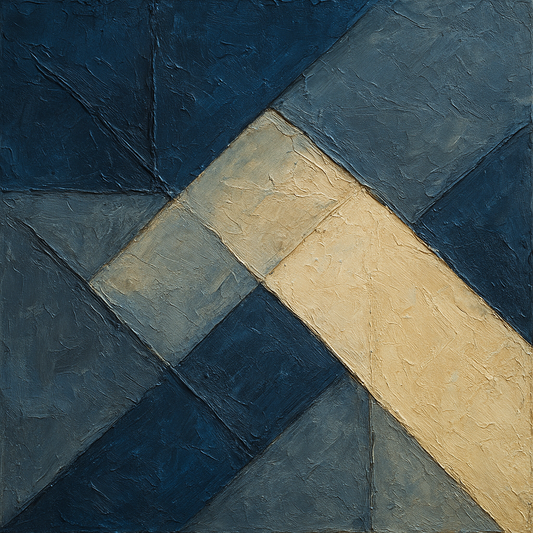 Fractured Geometry in Prussian Blue Oil Painting - View 1