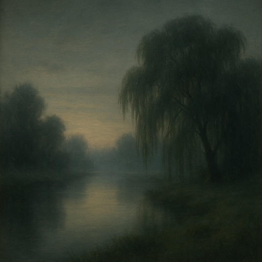 Tranquil Riverbank at Twilight Mist No. 8 Oil Painting 100% Hand Painted Oil on Belgian Linen Canvas, Original Fine Art Wall Decor