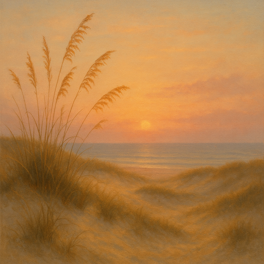 Sea Oats on Rolling Coastal Dunes at Sunset No. 19 Oil Painting 100% Hand Painted Oil on Belgian Linen Canvas, Original Fine Art Wall Decor