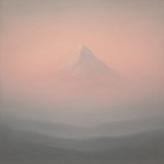 Pale Alpenglow over Distant Glacial Peak No. 9 Oil Painting 100% Hand Painted Oil on Belgian Linen Canvas, Original Fine Art Wall Decor