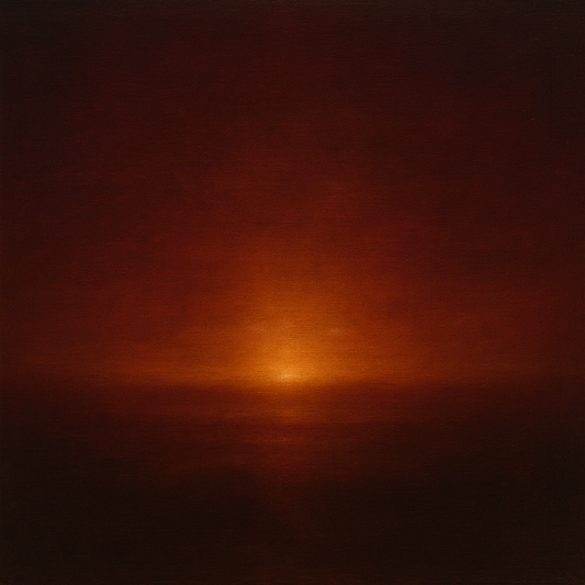 Deep Garnet & Amber Candlelight Horizon No. 17 Oil Painting 100% Hand Painted Oil on Belgian Linen Canvas, Original Fine Art Wall Decor