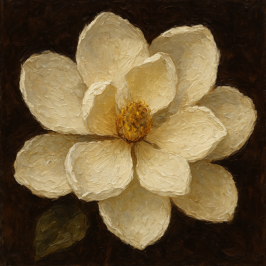 Oversized White Magnolia Blossom Oil Painting - View 1