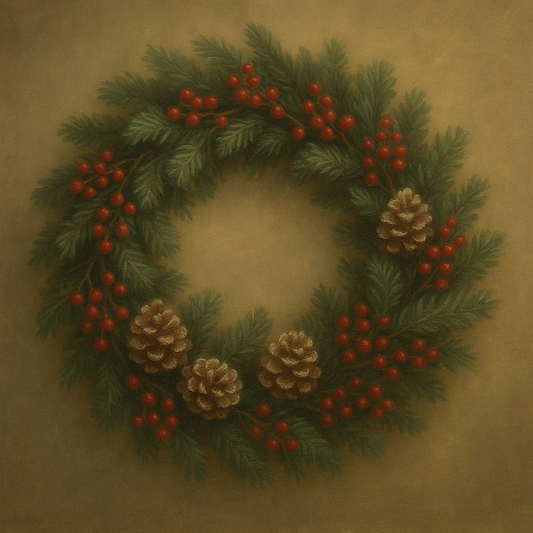 Vintage Holiday Botanical Wreath & Berries No. 6 Oil Painting - View 1