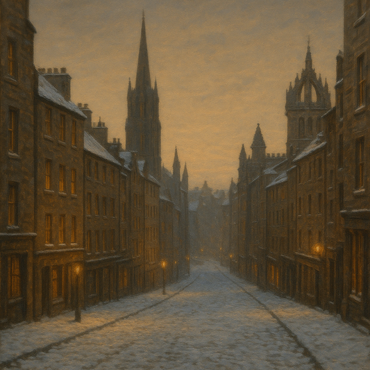 Edinburgh Old Town Royal Mile in Snow No. 29 Oil Painting 100% Hand Painted Oil on Belgian Linen Canvas, Original Fine Art Wall Decor