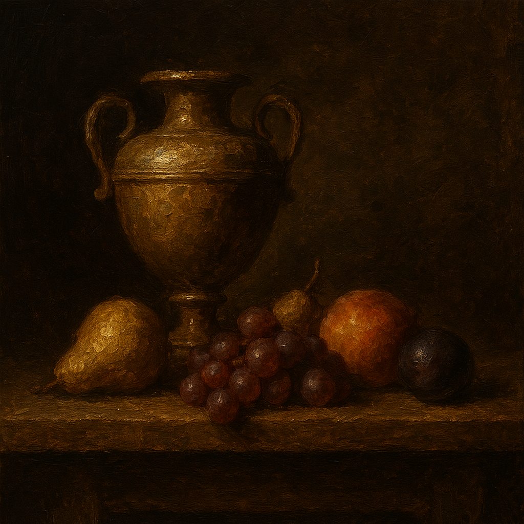 Classical Chiaroscuro Fruit & Urn Still Life Oil Painting - 100% Hand-Painted Master Oil Painting
