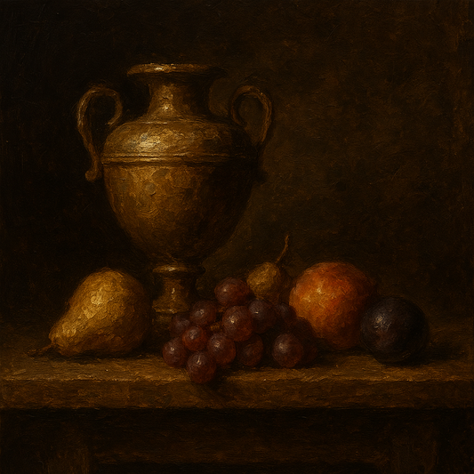 Classical Chiaroscuro Fruit & Urn Still Life Oil Painting - 100% Hand-Painted Master Oil Painting