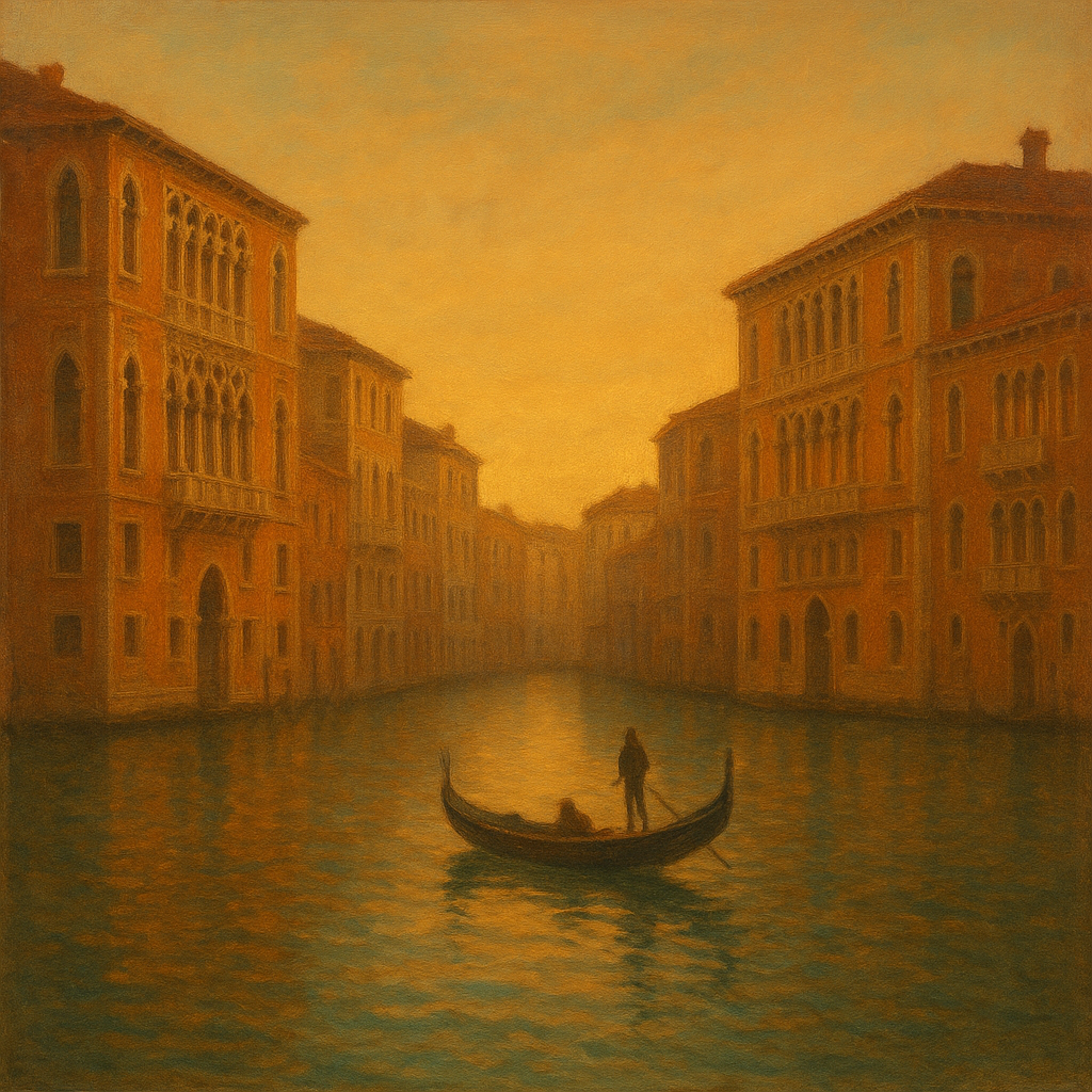 Venetian Canal Palaces at Golden Hour No. 19 Oil Painting - View 1