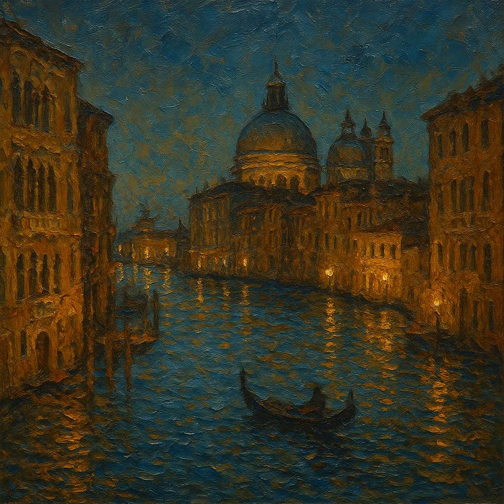 Vintage Venetian Grand Canal at Twilight No. 4 Oil Painting - 100% Hand-Painted Master Oil Painting