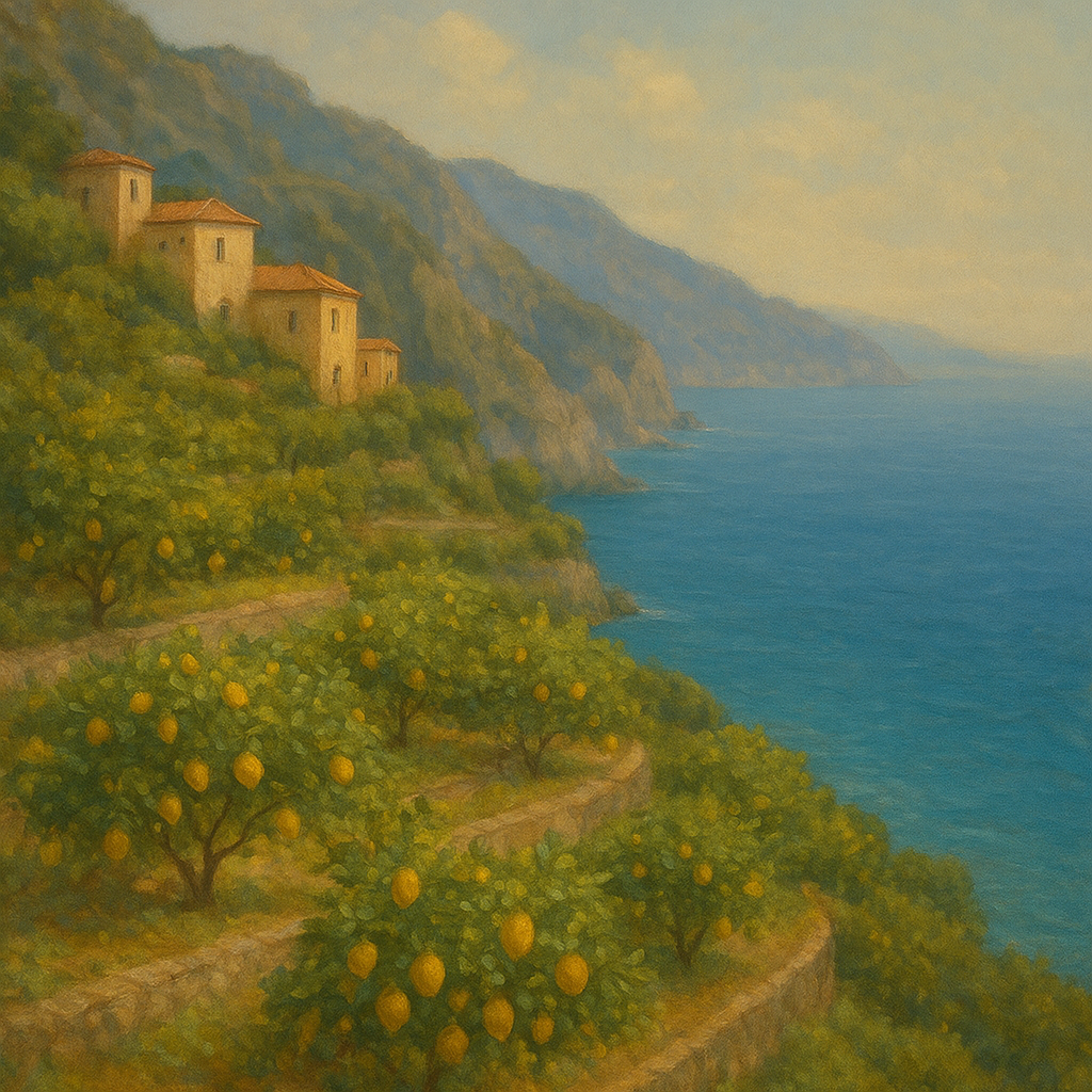 Italian Amalfi Coastline Terraces & Lemon Grove No. 12 Oil Painting - View 1