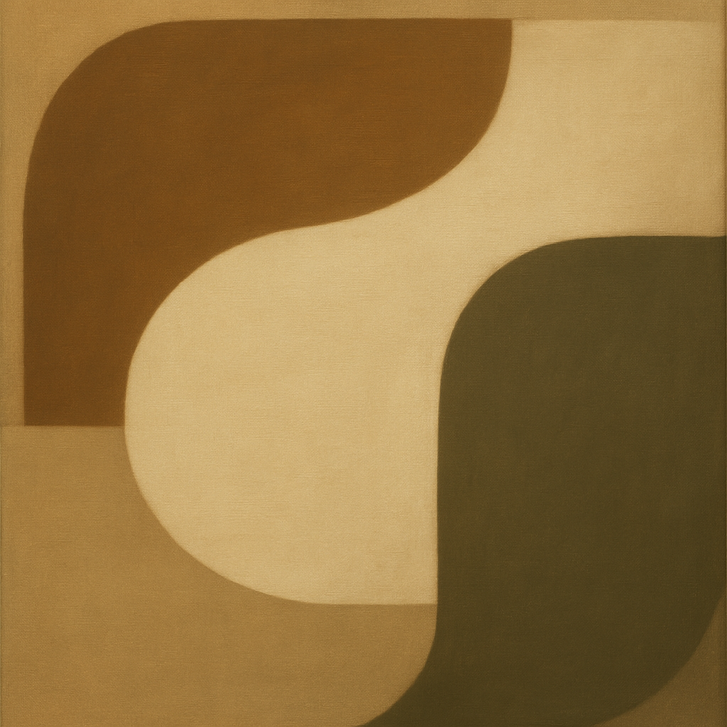 Minimalist Asymmetrical Balance in Raw Umber No. 16 Oil Painting - View 1