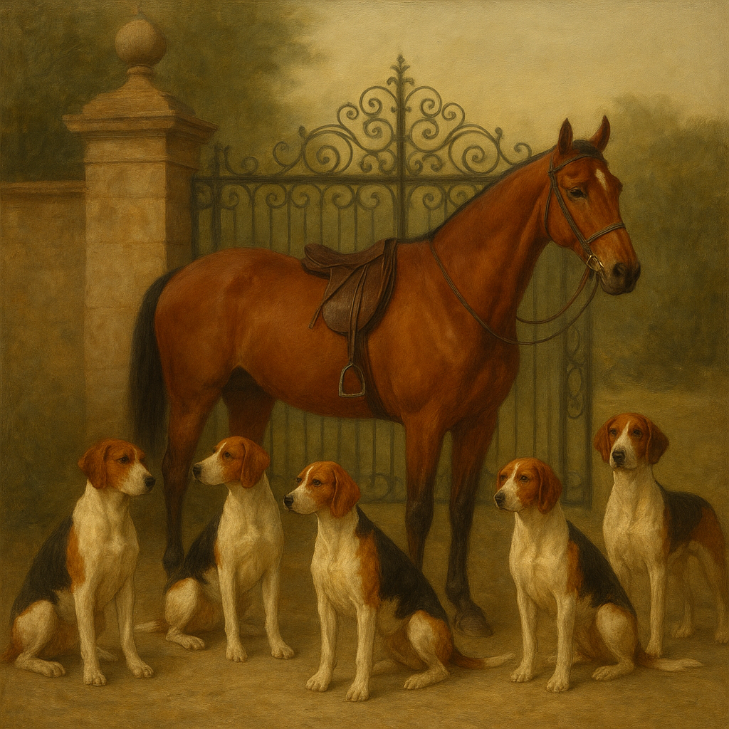 Hunting Hounds & Thoroughbred by Estate Gate No. 18 Oil Painting - View 1