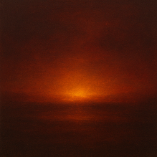 Deep Garnet & Amber Candlelight Horizon No. 6 Oil Painting 100% Hand Painted Oil on Belgian Linen Canvas, Original Fine Art Wall Decor