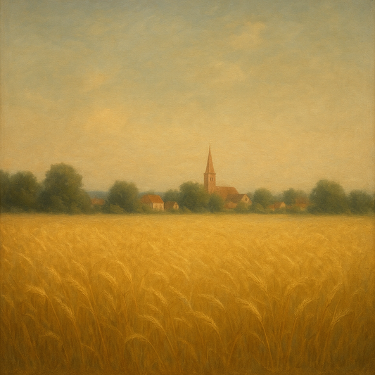 Sun-Drenched Wheatfield & Distant Village No. 7 Oil Painting 100% Hand Painted Oil on Belgian Linen Canvas, Original Fine Art Wall Decor