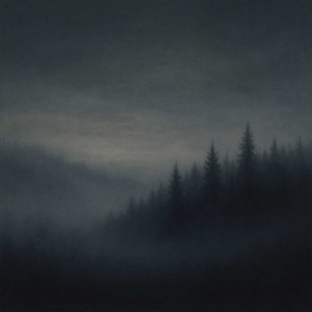 Dusk over Silent Pine Ridgeline in Charcoal Fog No. 5 Oil Painting 100% Hand Painted Oil on Belgian Linen Canvas, Original Fine Art Wall Decor