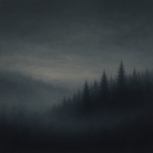 Dusk over Silent Pine Ridgeline in Charcoal Fog No. 5 Oil Painting 100% Hand Painted Oil on Belgian Linen Canvas, Original Fine Art Wall Decor