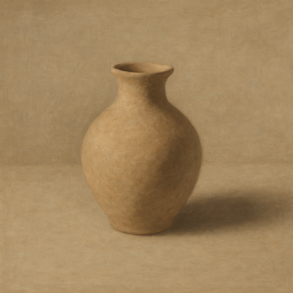 Organic Clay Vessel & Solitary Shadow No. 28 Oil Painting 100% Hand Painted Oil on Belgian Linen Canvas, Original Fine Art Wall Decor