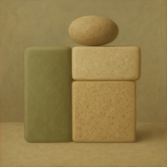 Muted Olive & Sandstone Geometric Balance No. 14 Oil Painting 100% Hand Painted Oil on Belgian Linen Canvas, Original Fine Art Wall Decor