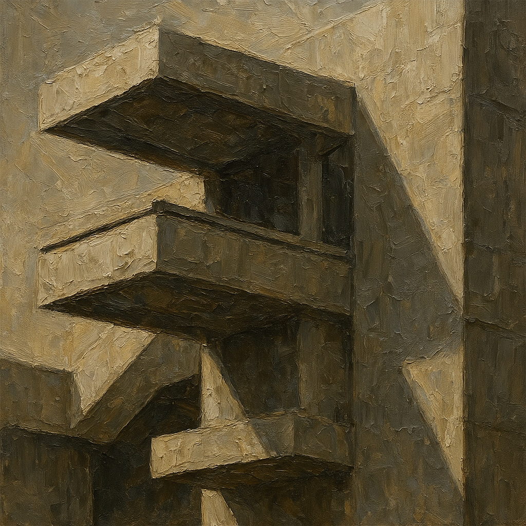 Brutalist Cantilevered Balcony Study No. 7 Oil Painting - 100% Hand-Painted Master Oil Painting