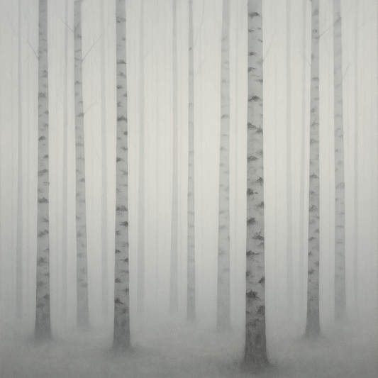 Pale Birch Woodland Silhouette in Whiteout No. 21 Oil Painting 100% Hand Painted Oil on Belgian Linen Canvas, Original Fine Art Wall Decor