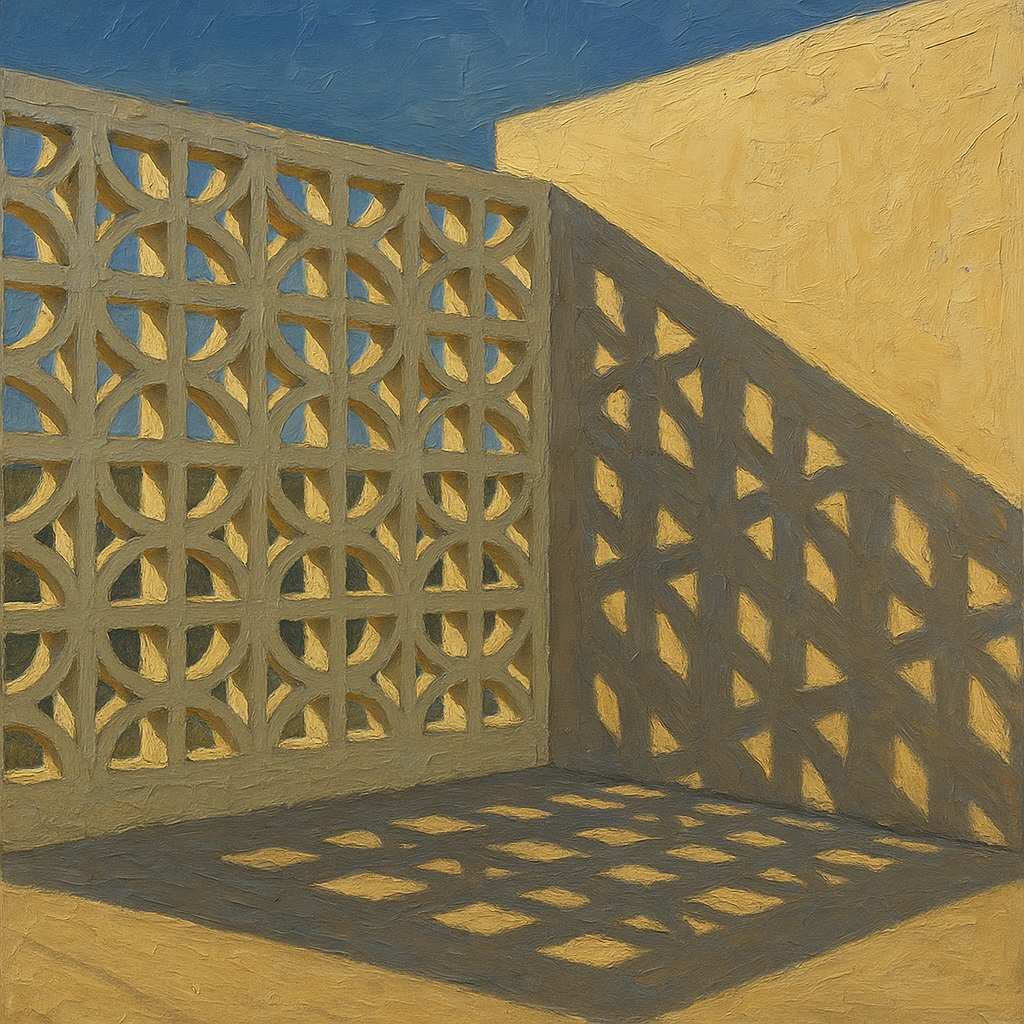 Desert Modern Breeze Block Shadow No. 3 Oil Painting - 100% Hand-Painted Master Oil Painting