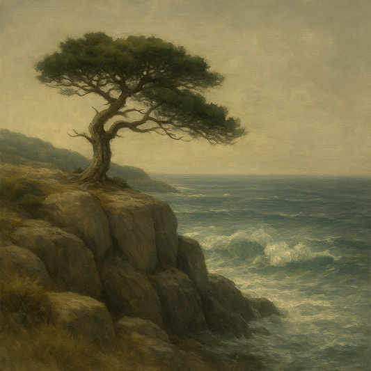 Wild Coastal Pine on Stormy Granite Cliff No. 11 Oil Painting 100% Hand Painted Oil on Belgian Linen Canvas, Original Fine Art Wall Decor