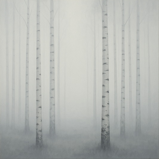 Pale Birch Woodland Silhouette in Whiteout No. 16 Oil Painting - View 1