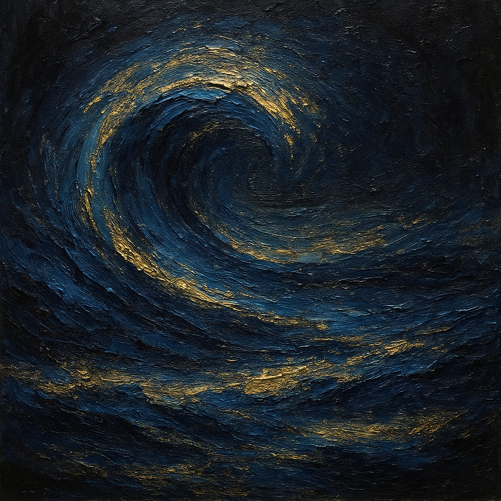 Imperial Sapphire & Midnight Wave No. 4 Oil Painting - 100% Hand-Painted Master Oil Painting