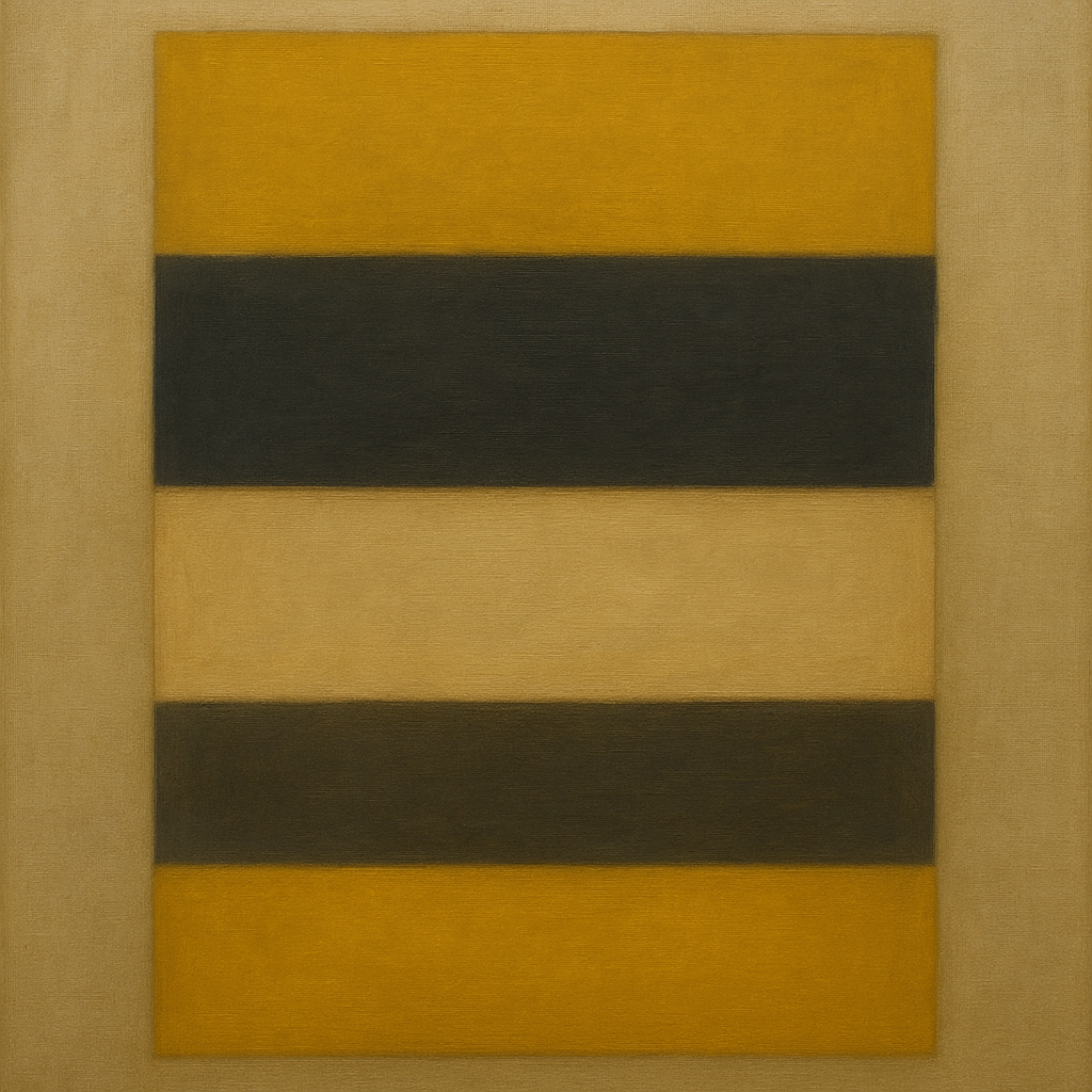 Stacked Horizon Blocks in Mustard & Charcoal No. 2 Oil Painting - View 1