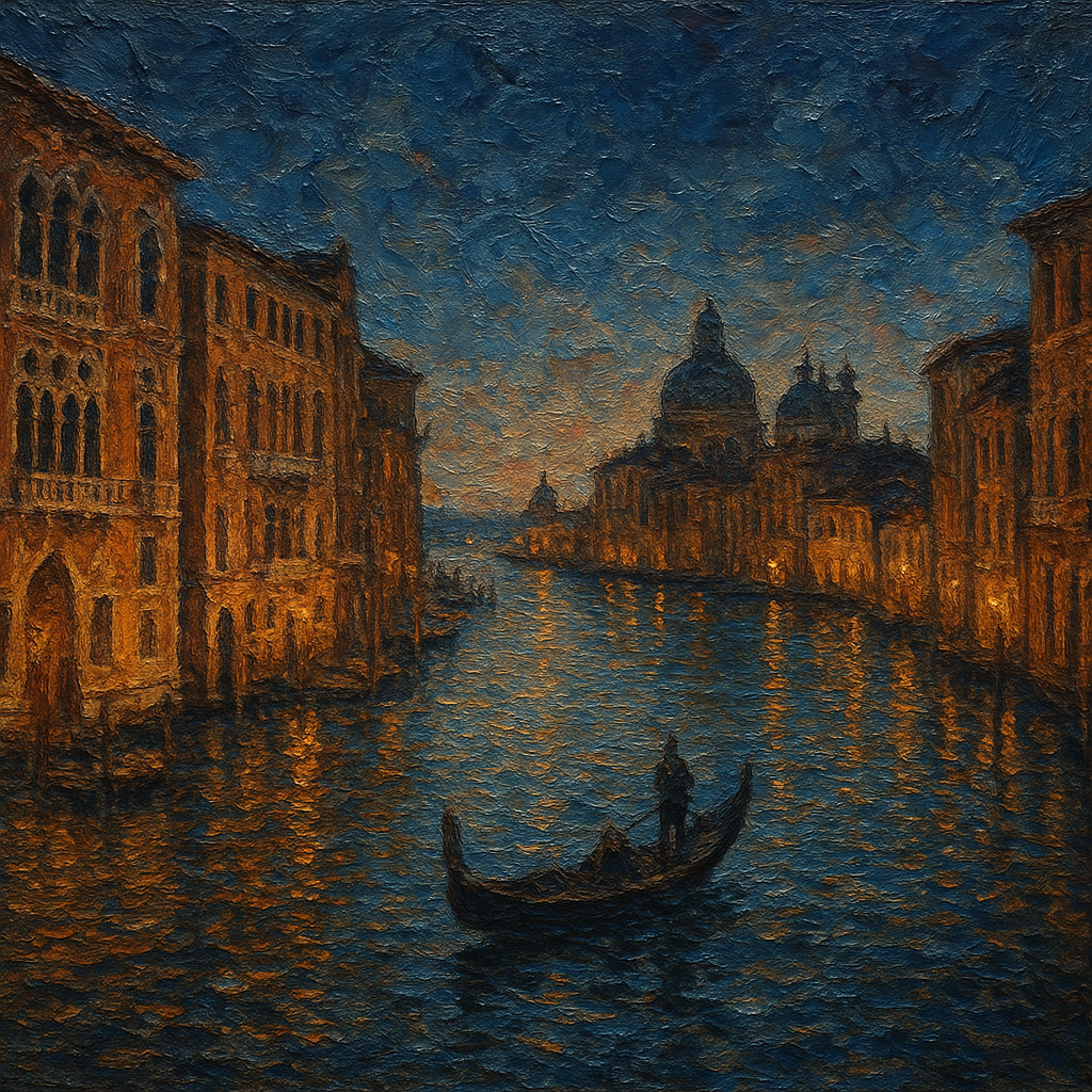 Vintage Venetian Grand Canal at Twilight No. 2 Oil Painting - 100% Hand-Painted Master Oil Painting