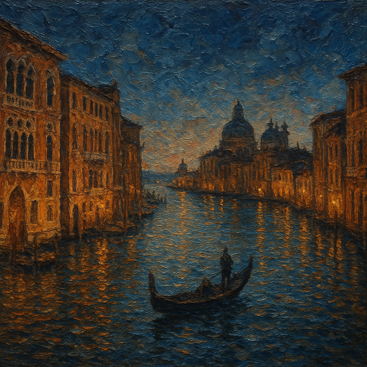 Vintage Venetian Grand Canal at Twilight No. 2 Oil Painting - 100% Hand-Painted Master Oil Painting