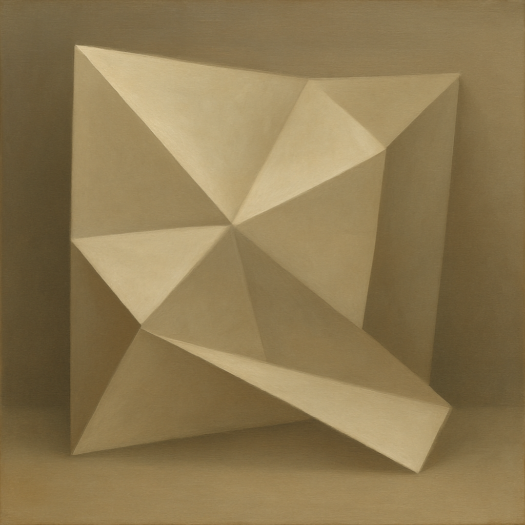 Folded Paper Geometry in Neutral Gradient Shadows No. 6 Oil Painting - View 1