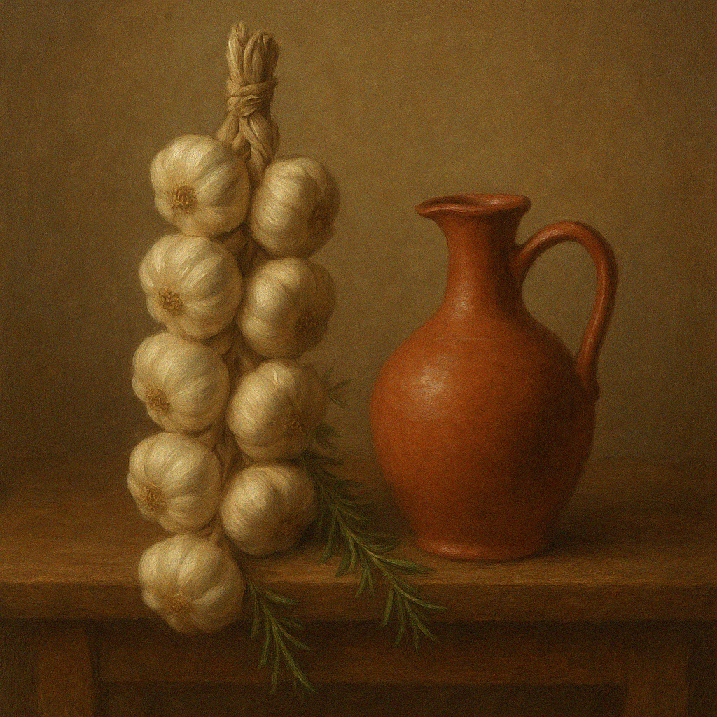 Tuscan Garlic Braid & Terracotta Cruet No. 3 Oil Painting - View 1
